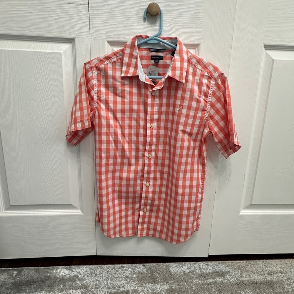 Nautica Men's Red and White Checkered Shirt